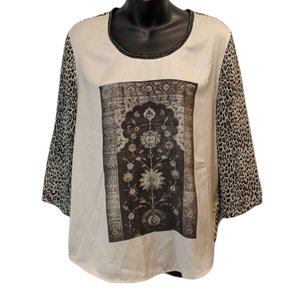 2/$20 Maison Scotch Boho Animal Print Floral Blouse sz 3 Ethnic